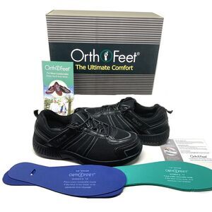 New OrthoFeet BioFit Women's Sz 12 Tahoe Tie-less Lace Black Comfort Sneakers
